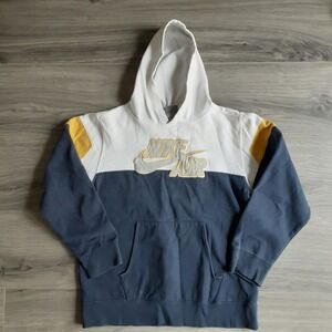 Nike Air Kids Hoodie Navy White Yellow Colorblock Pullover Sweatshirt Large